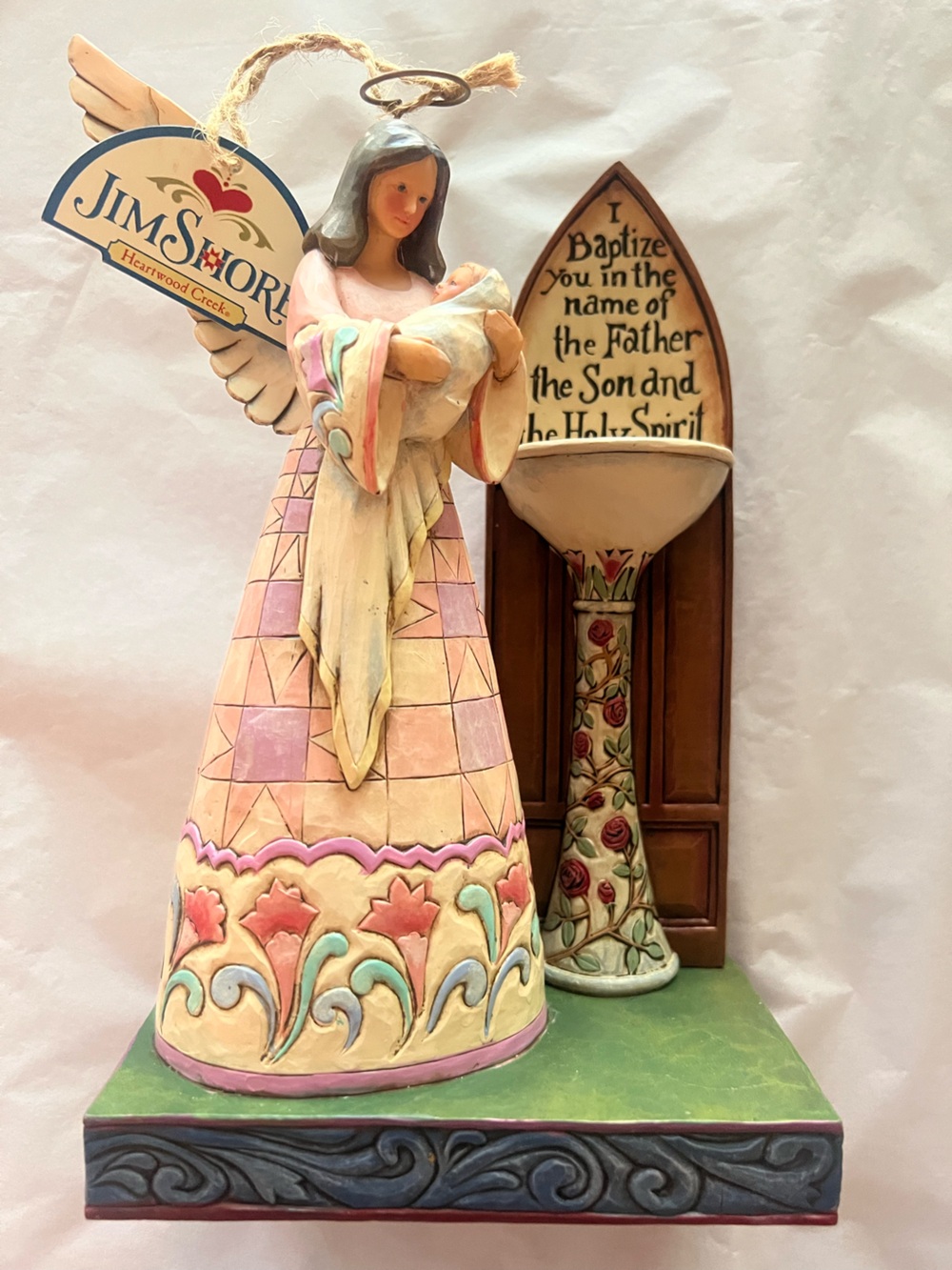 Jim Shore Pastel Pink and Cream Angel Figurine with Floral Motifs